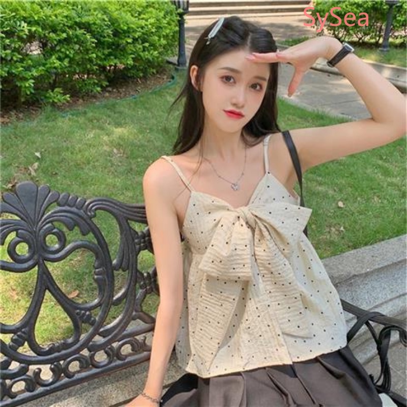 Áo Hai Dây Dáng Rộng Họa Tiết Chấm Bi Thời Trang Mùa Hè Cho Nữ