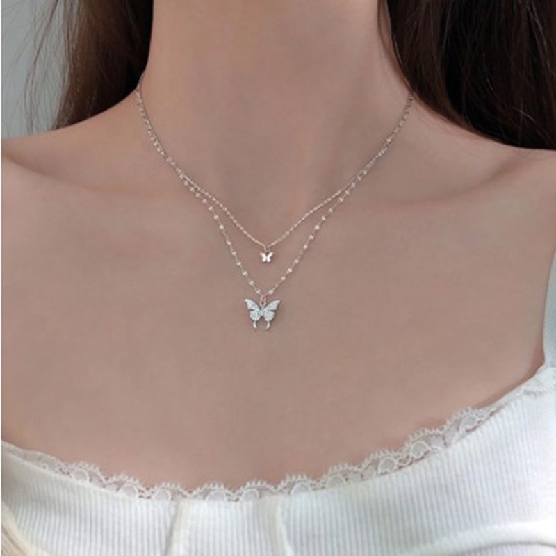 Margot Vòng cổ Hai Lớp Bằng Bạc Hình Bướm Đơn Giản Sang Trọng Cho Nữ niche Khí Chất
