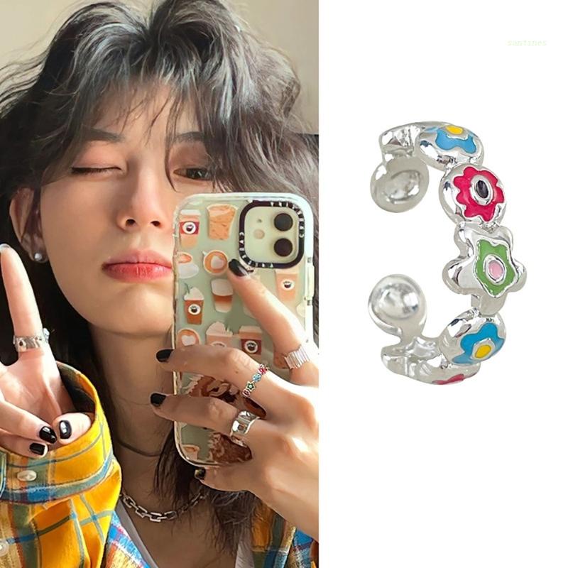 Nhẫn Hở Y2K Họa Tiết Hoa Nhiều Màu Sắc