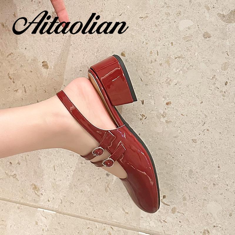 Xăng đan Cao Gót 4cm Da Mềm Mũi Tròn Thời Trang Cho Nữ