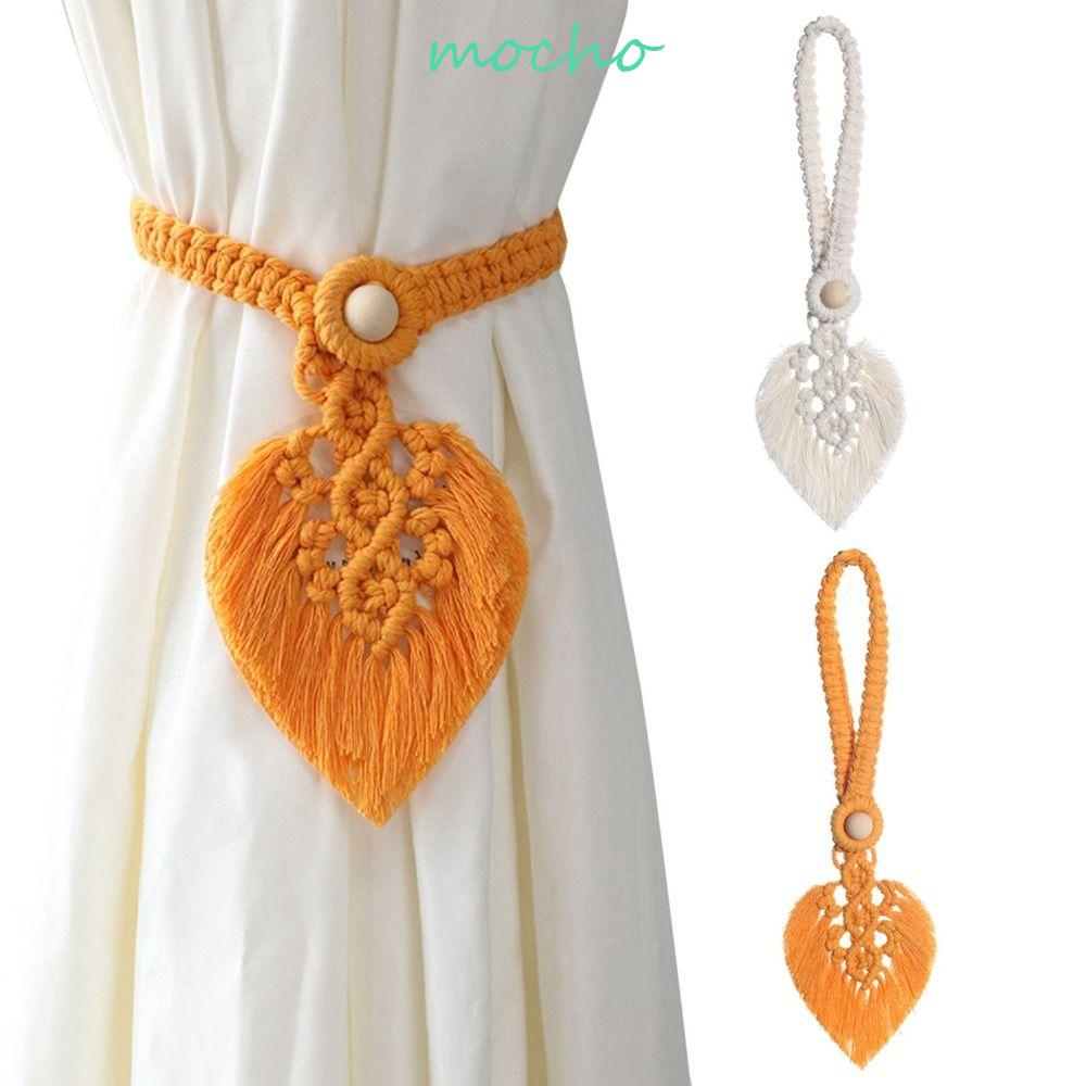 1 Dây Buộc Rèm Cửa Hình Chiếc Lá Bằng Hạt Gỗ Handmade Phong Cách Bắc Âu