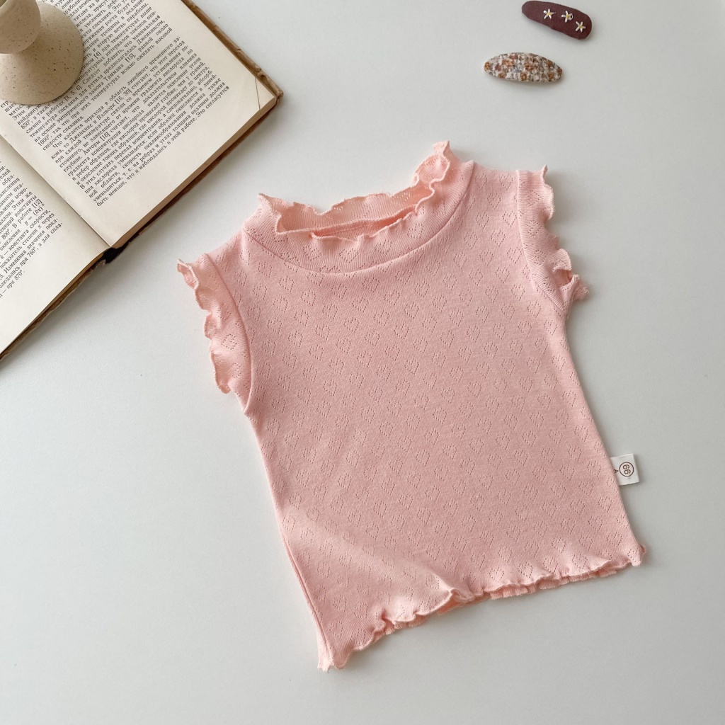 Áo Sát Nách Họa Tiết Trái Tim Khoét Lỗ Đơn Giản Thời Trang Mùa Hè Cho Bé Gái QV89