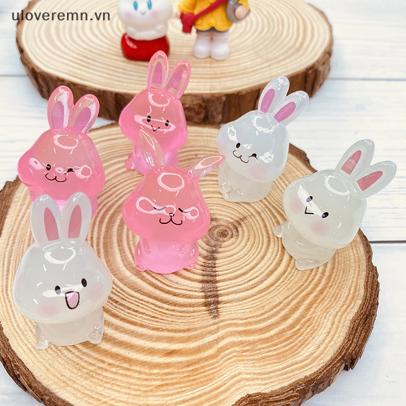 Set 2 Mô Hình Thỏ Mini Bằng Nhựa Phát Quang Trang Trí Sân Vườn