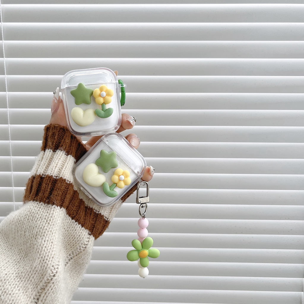 Vỏ Bảo Vệ Hộp Sạc Tai Nghe Bluetooth Không Dây AirPods 1 2 Gen3 Pro2 2022 Bằng tpu Mềm Trong Suốt Họa Tiết Hoa Ngôi Sao Vàng Đơn Giản