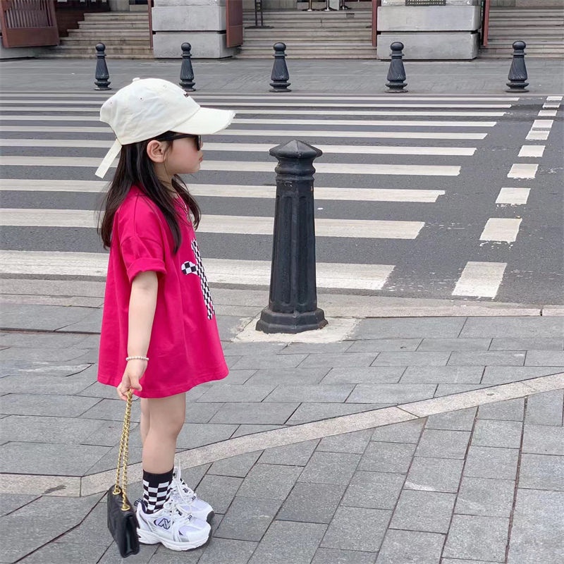 Áo Thun Cotton Màu Trơn Tay Ngắn Dáng Rộng In Họa Tiết Hoạt Hình Phong Cách Hàn Quốc Thời Trang Mùa Hè 2023 Cho Bé Gái
