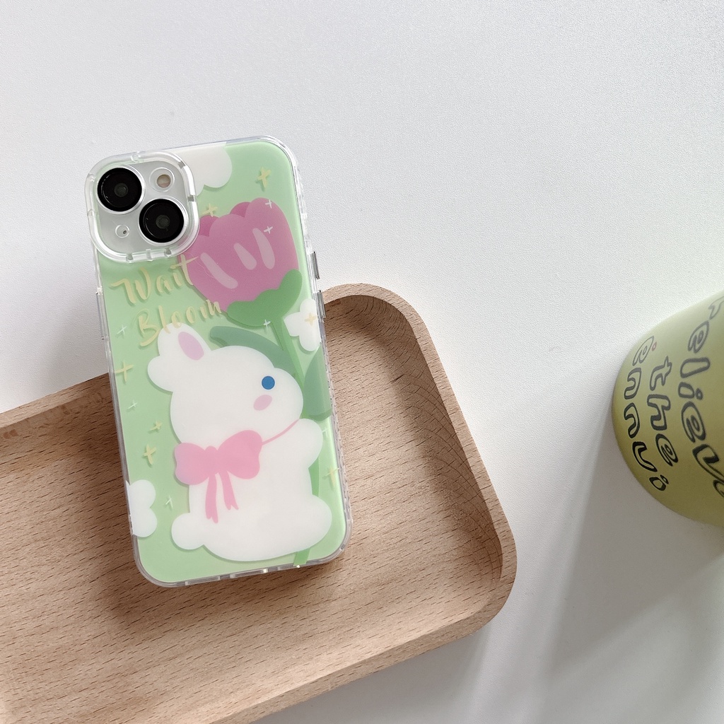 Ốp Điện Thoại TPU Hai Mặt Chống Sốc Bảo Vệ Camera In Hình Hoa Hồng Thỏ Cho Apple IPhone 14 13 12 11 Pro Max