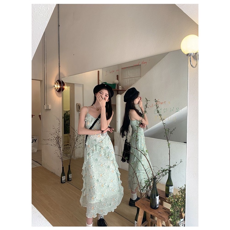 Đầm Hai Dây Họa Tiết Hoa Phong Cách Pháp Thời Trang Mùa Hè Mới 2022