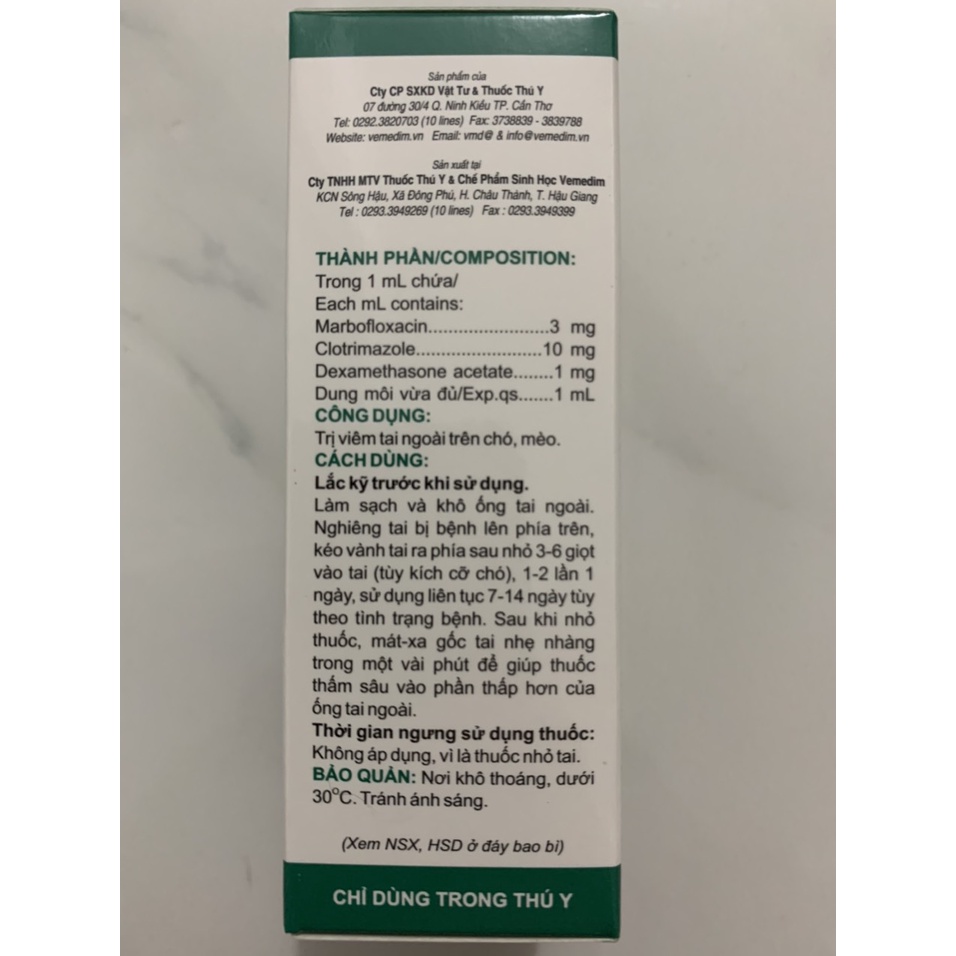 Dung dịch nhỏ tai Ear drop- Vemedim giảm viêm tai ngoài cho chó mèo 10ml