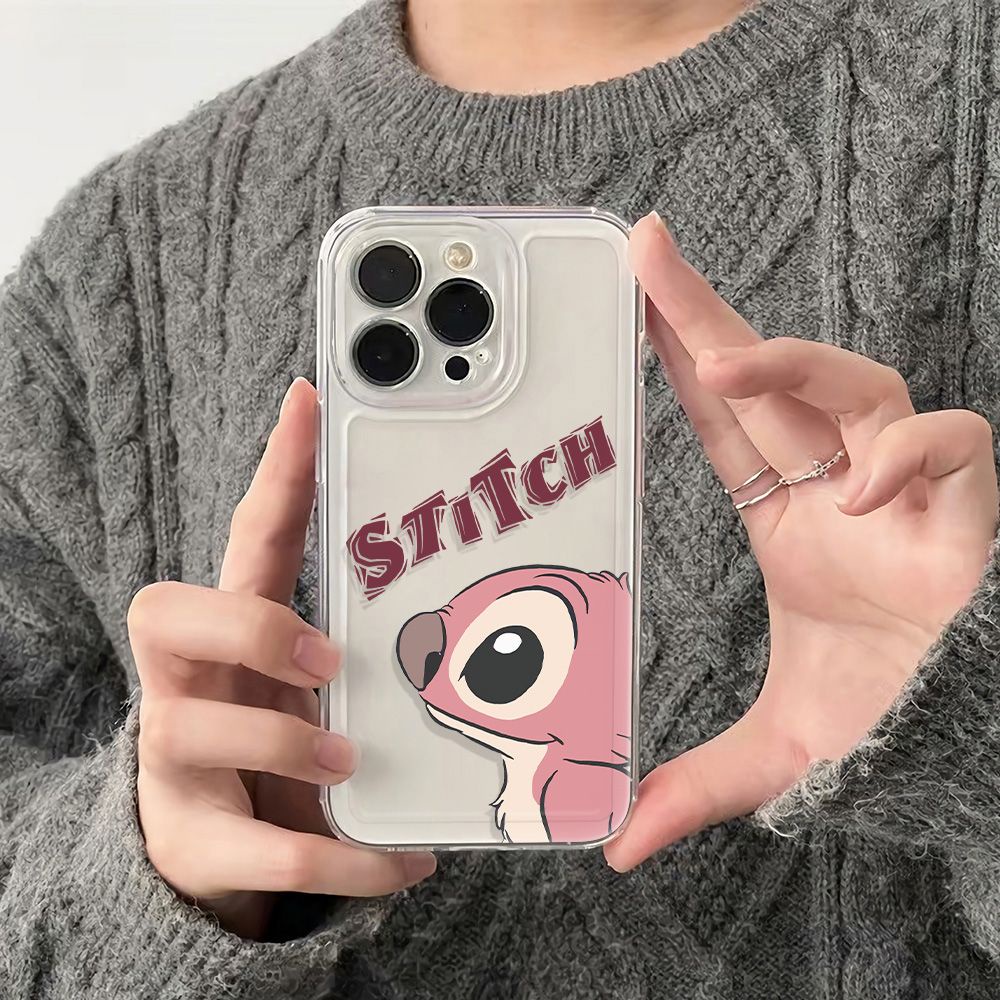 ✅Ốp Điện Thoại Dẻo Màu Hồng Họa Tiết Hoạt Hình Stitch Dễ Thương Chống Sốc Cho iPhone12max 13116ins 14pro UUP6 plus78