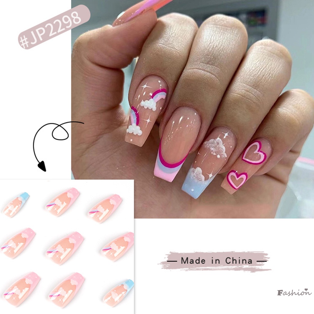 Móng Tay Giả Hình Đám Mây Cầu Vồng Nhiều Màu Sắc Lâu Trôi Không Phai Màu