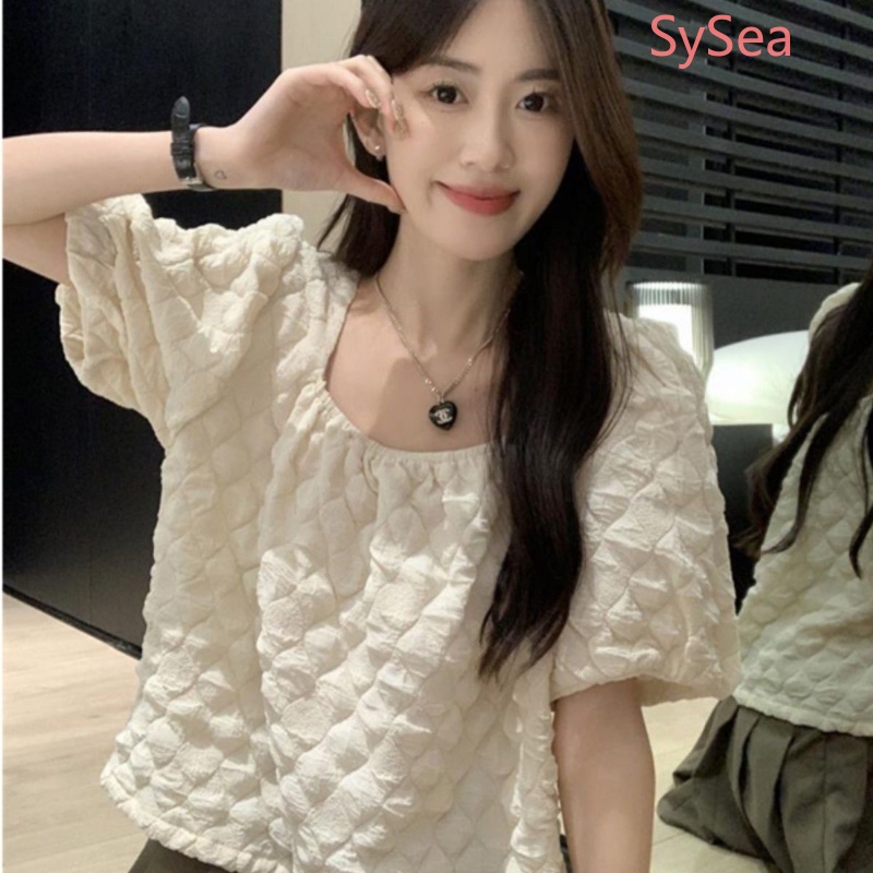 Áo Kiểu Tay Ngắn Cổ Vuông Thời Trang Hè Phong Cách Pháp Cho Nữ