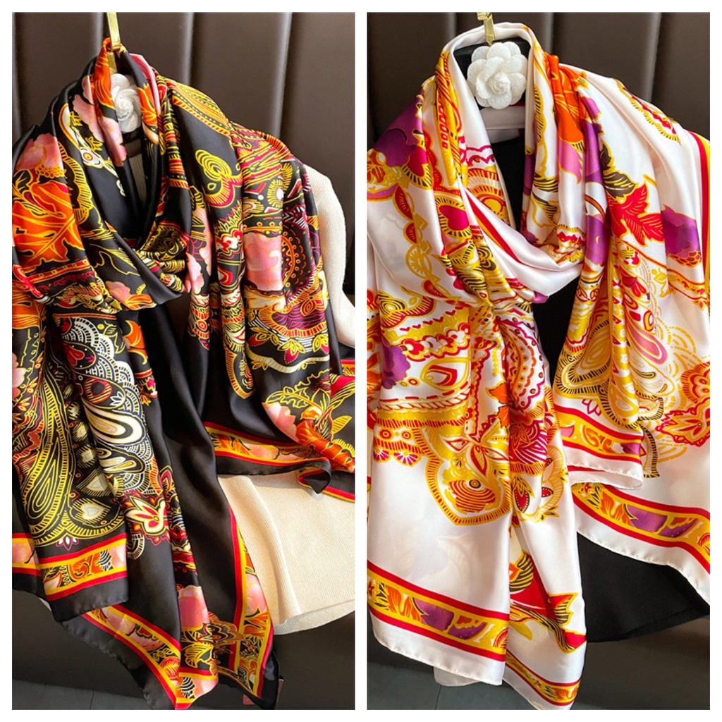 Khăn Choàng Cổ Chống Nắng Kích Thước Lớn 180 * 90CM In Họa Tiết Hoa Sang Trọng