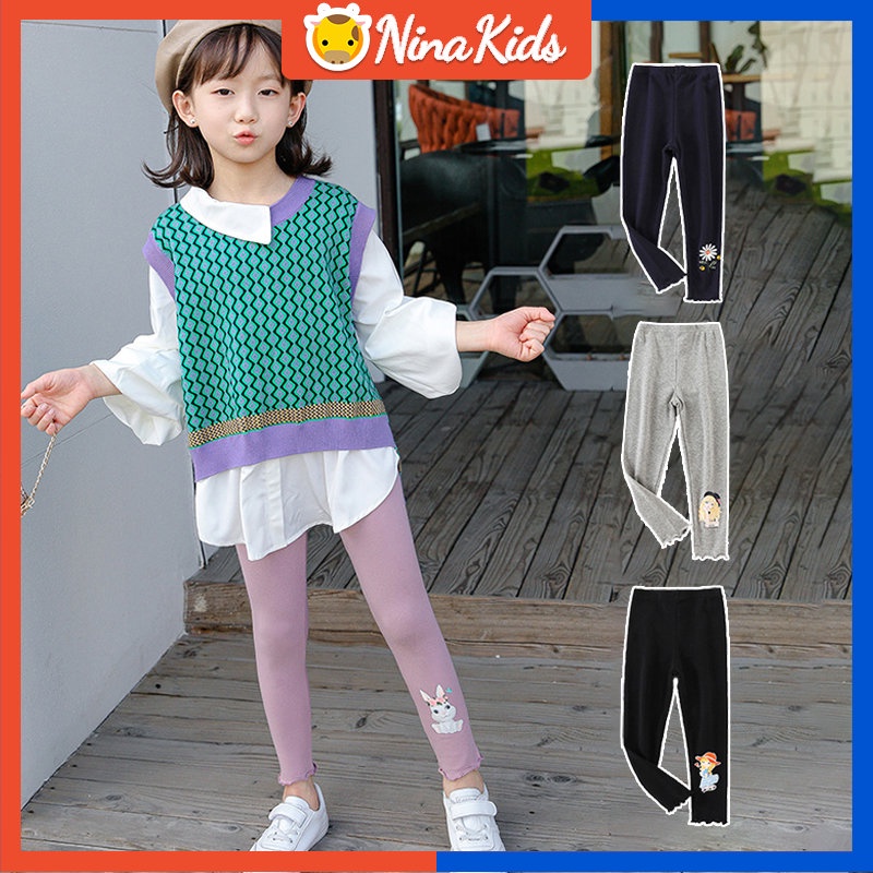 Quần Legging Họa Tiết Hoạt Hình Thoáng Khí Phong Cách Hàn Quốc Thời Trang Mùa Hè Cho Bé Gái 3-9