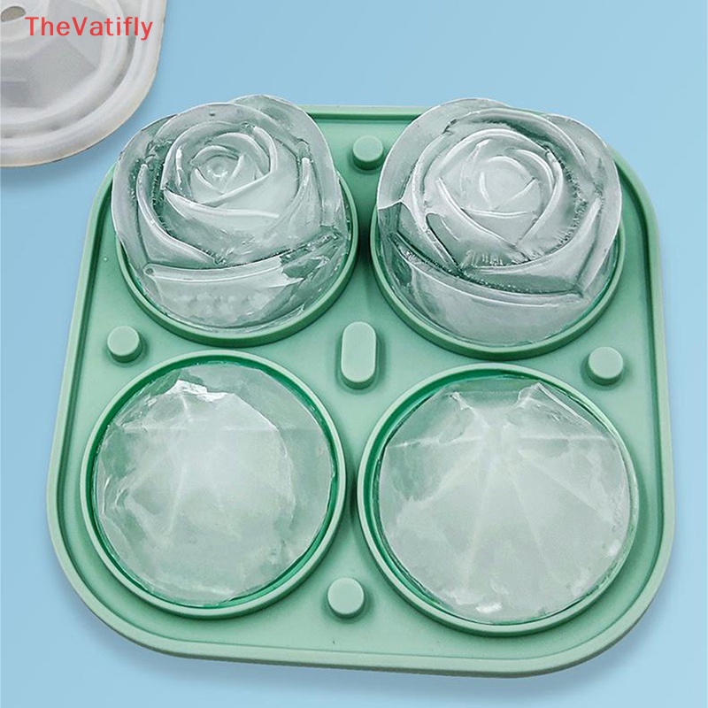 Khuôn Silicone Làm Đá Viên Hình Hoa Hồng 4 Lỗ Có Thể Tái Sử Dụng
