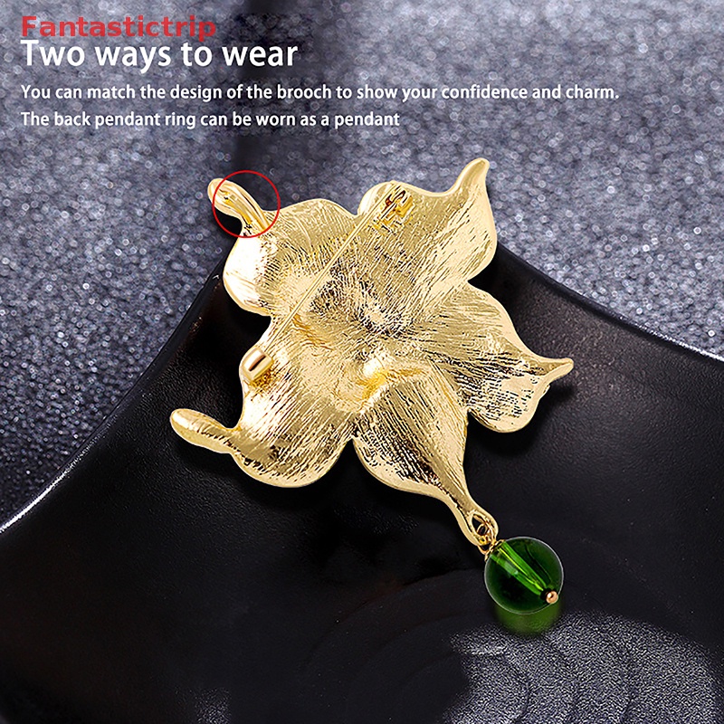 Ghim Cài Áo Hình Chiếc Lá Đính Đá Phong Cách Vintage Thời Trang Cho Nam Nữ