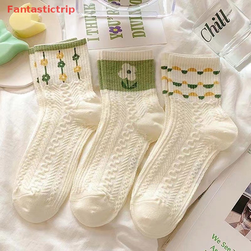 [Fantastictrip] Set 5 Cặp Vớ Cotton Trắng Thấm Hút Mồ Hôi Ngắn Hình Hoa Nhỏ Phong Cách Nhật Bản Dành Cho Nữ Mới
