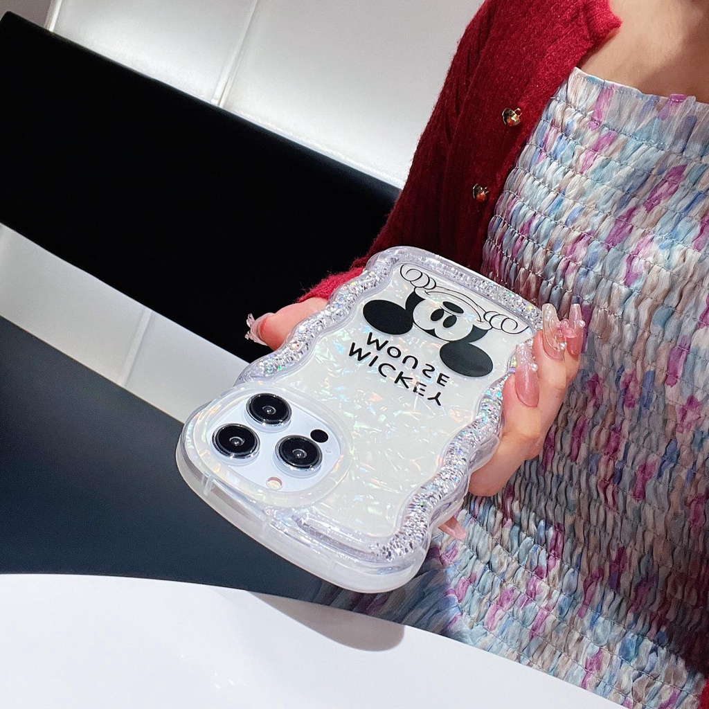 Ốp Điện Thoại TPU Dẻo Họa Tiết Hoạt Hình Mickey Màu Trắng Có Nước Kim Tuyến Cho iPhone 12 13 14 Pro Max