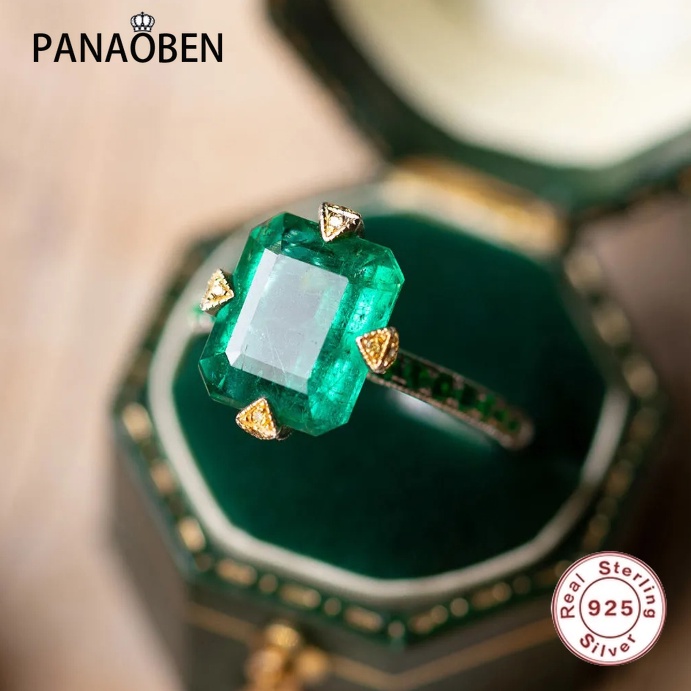 Nhẫn Bạc Đính Đá Quý Xanh Phong Cách Cổ Điển Sang Trọng Cho Nữ