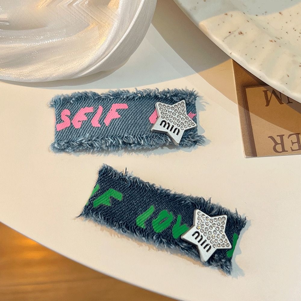 Kẹp Tóc Hình Ngôi Sao Năm Cánh Phong Cách Cổ Điển BB y2k WMES15H Dành Cho Bạn Gái|Phụ Kiện Tóc Giả Bằng Vải Denim Thời Trang Dễ Thương Cho Nữ