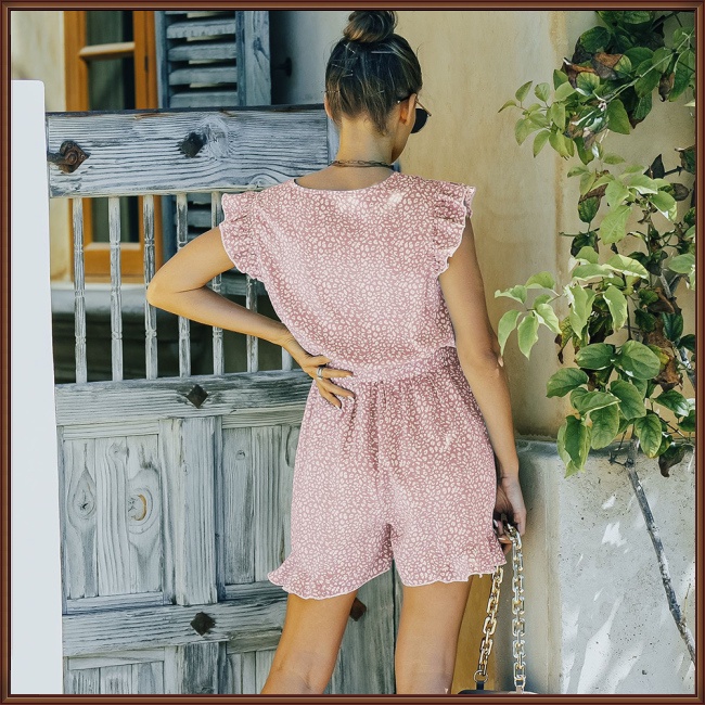 Áo Liền Quần Chiffon Không Tay Cổ Chữ V Xếp Ly Họa Tiết Chấm Bi Phong Cách Retro Cho Nữ