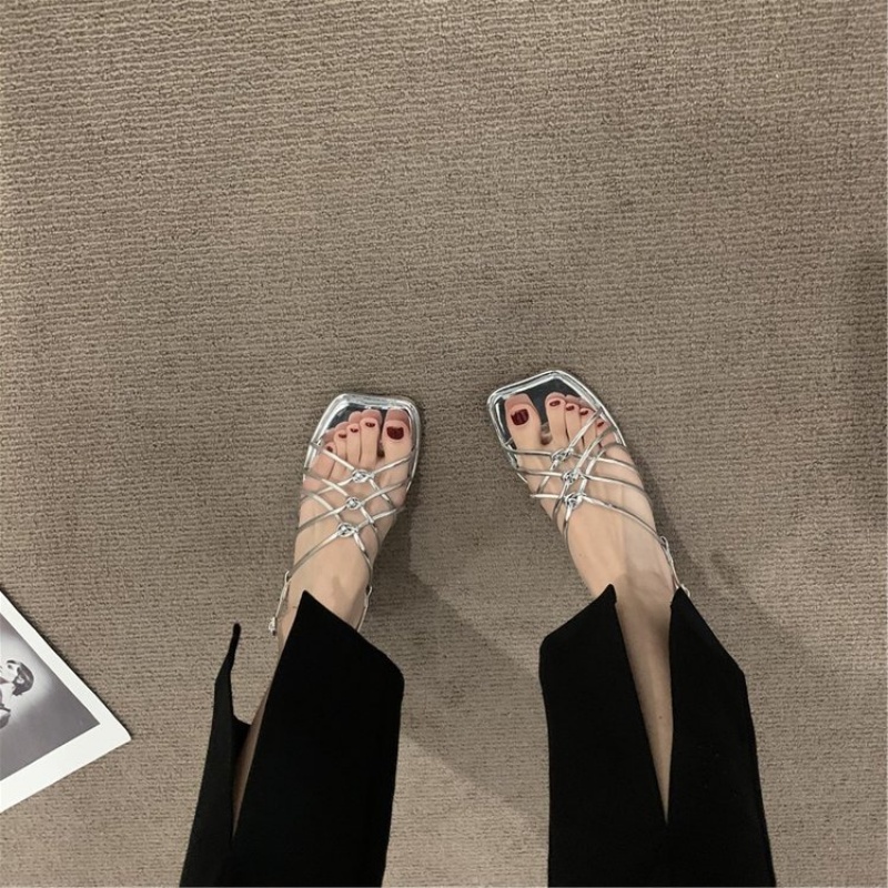 Xăng đan Cao Gót Quai Ngang Màu Bạc Thiết Kế Đơn Giản Thời Trang Mùa Hè Hàng Mới Dành Cho Bạn Nữ-AA0444