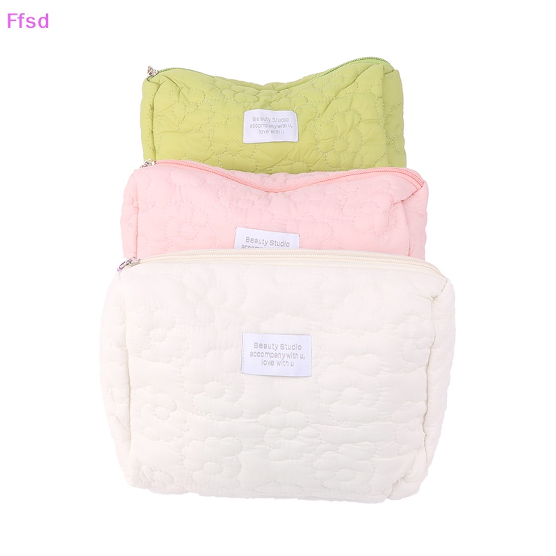 {Ffsd} Túi Đựng Mỹ Phẩm Chần Bông Màu Trơn Họa Tiết Hoa Dễ Thương * Bán Chạy