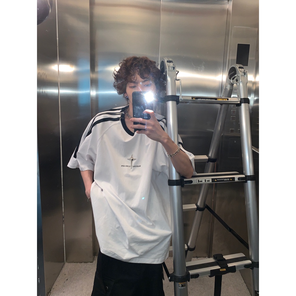 Áo Thun Tay Ngắn Dáng Rộng Phối Khóa Kéo Kim Loại Phong Cách Đường Phố Mỹ 2023 Cho Cặp Đôi