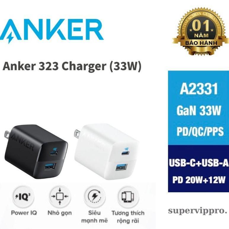 Củ sạc nhanh Anker 323 2 cổng 33wPD3.0/PPS/QC3.0 phù hợp đa thiết bị - A2331 - Bảo hành 12 tháng