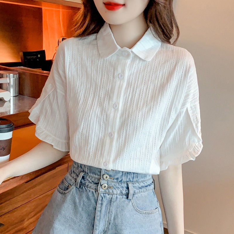 Áo Sơ Mi Cotton Trắng Tay Ngắn Dáng Rộng Thời Trang Mùa Hè 2023 Mới Cho Nữ