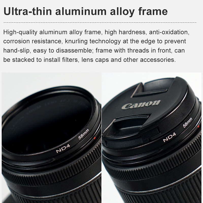 Kính Lọc ND16 ND32 37 40.5 43 46 49 52 55 58 62 67 72 77 82mm Cho Máy Ảnh