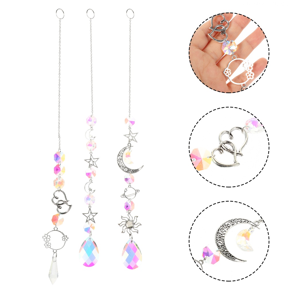 Set 3 Công Tắc Đèn Trần Xe Hơi Dạng Chuỗi Hạt Thủy Tinh Trắng 35x2.5cm