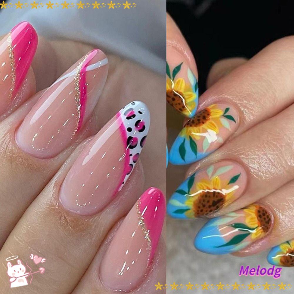 MELODG Set 24 Móng Tay Giả Họa Tiết Da Báo Hồng
