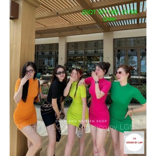 Đầm gân tay ngắn cổ tròn ôm body dáng ngắn trơn cực hot , chất thun gân dày dặn thoitrangteen00