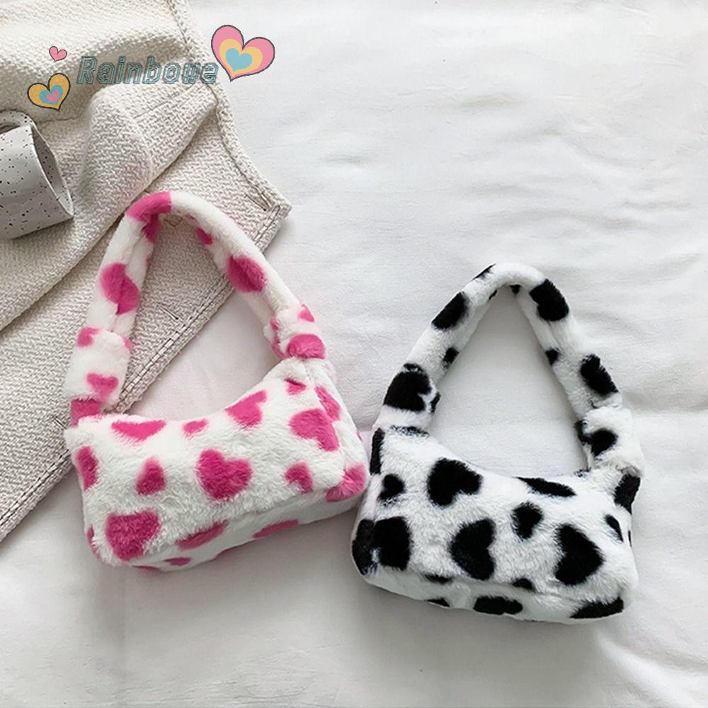 Túi Tote Đeo Vai Họa Tiết Trái Tim Màu Cầu Vồng Thời Trang Thu Đông Dễ Thương