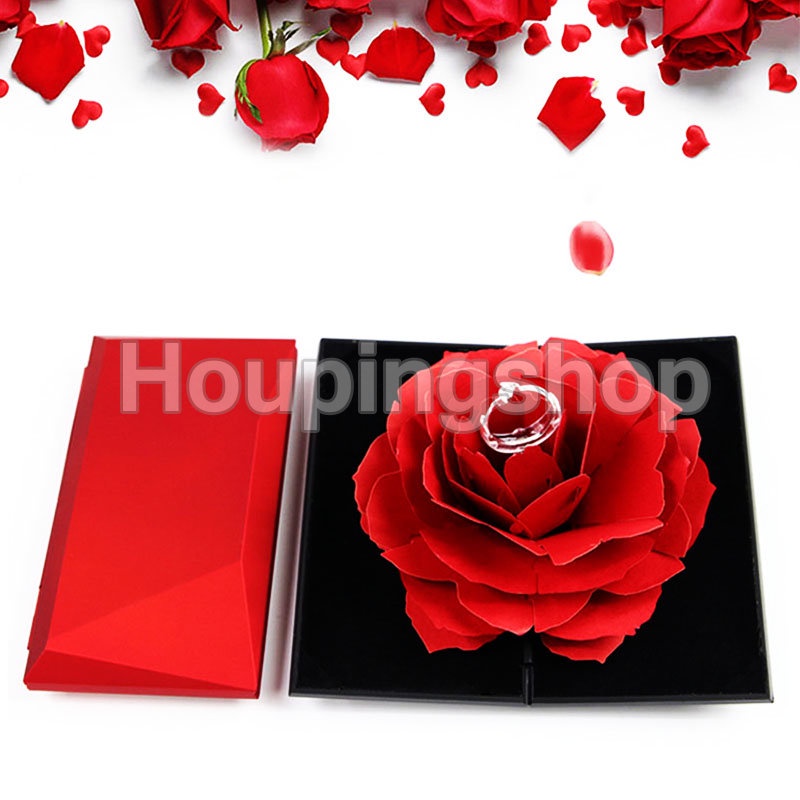 Hộp Đựng Nhẫn Cưới / Đính Hôn Hình Hoa Hồng Bằng Nhung Xinh Xắn