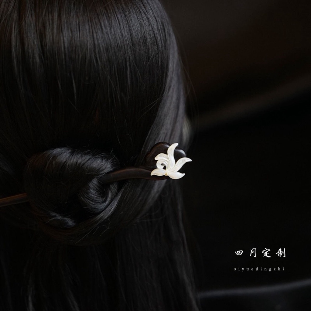 Kẹp Tóc Bằng Gỗ Mun Hình Bướm / Hoa Lan / Cá Ngựa Màu Trắng Thời Trang Mùa Hè Đơn Giản