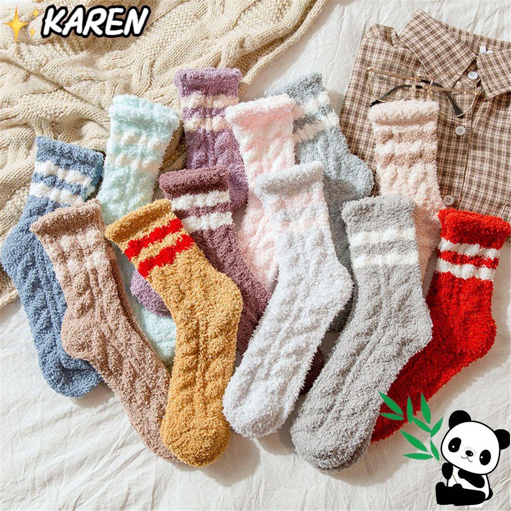 Vớ Ngủ Vải Nhung San Hô Họa Tiết Kẻ Sọc Dễ Thương Dùng Làm Quà Tặng Giáng Sinh