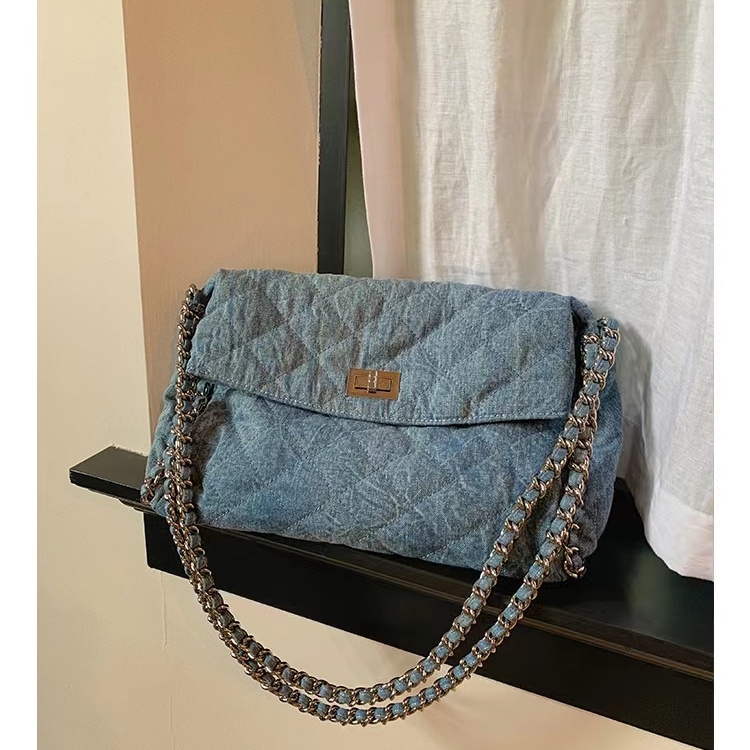 Túi Xách Đeo Vai Denim Phối Dây Xích Thời Trang Nữ 2023 Mới