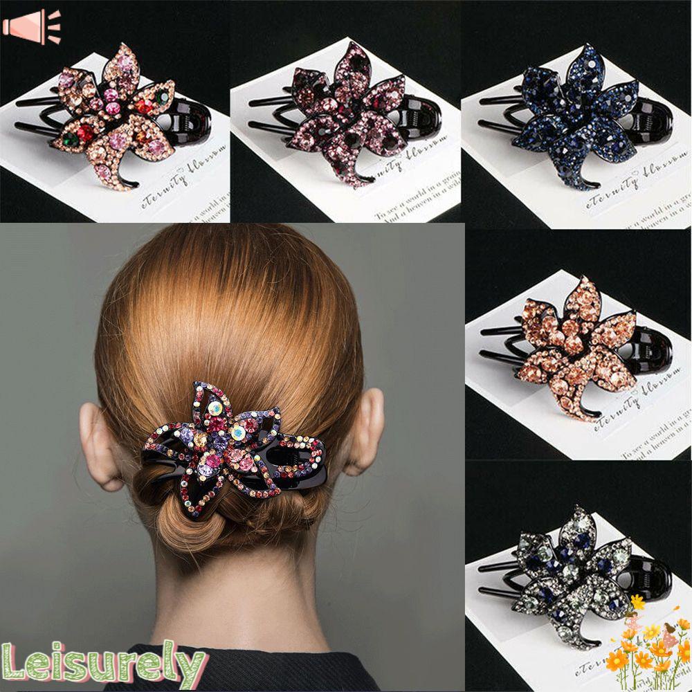 Kẹp Tóc Linh Hoạt LEILY|Kẹp Tóc Đuôi Bồ Câu Đính Hoa