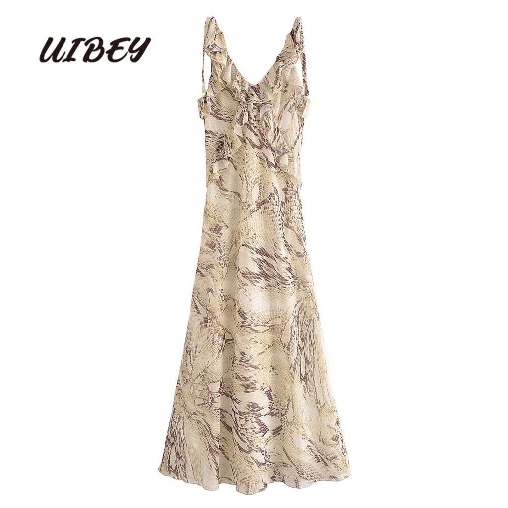 Uibey Đầm In Họa Tiết Viền Bèo Xinh Xắn Thời Trang 2420