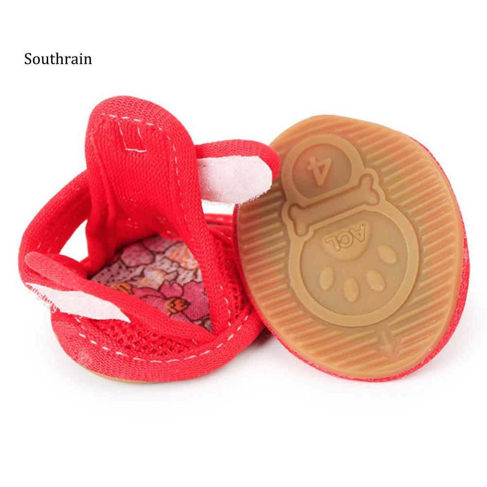 Set 4 Đôi Xăng đan Đế Cao Su Chống Trượt Màu Sắc Trơn Dành Cho Thú Cưng