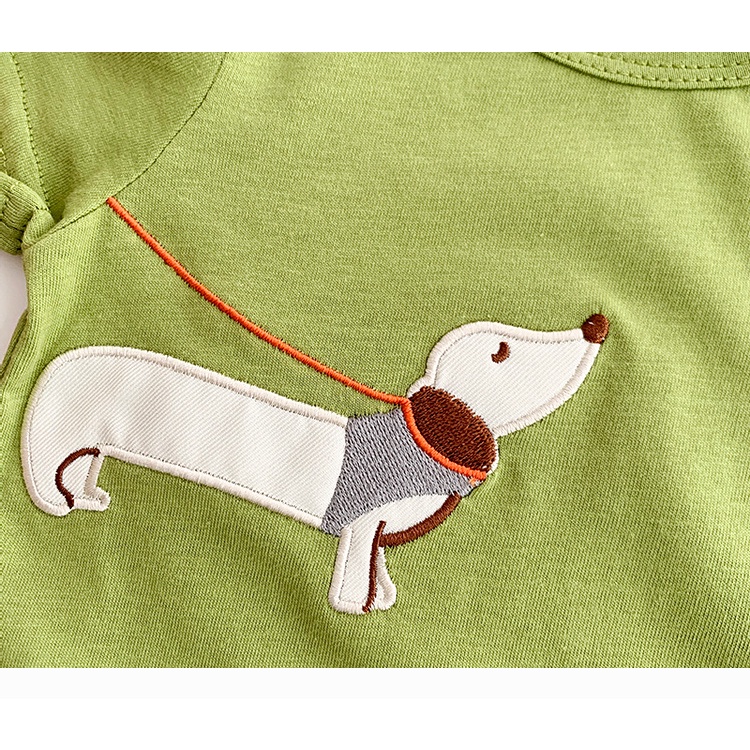 Áo Liền Quần Tam Giác Vải Cotton Mỏng Tay Ngắn Thêu Hình Cún Thời Trang Mùa Hè Cho Bé Sơ Sinh Từ 0-18 Tháng Tuổi