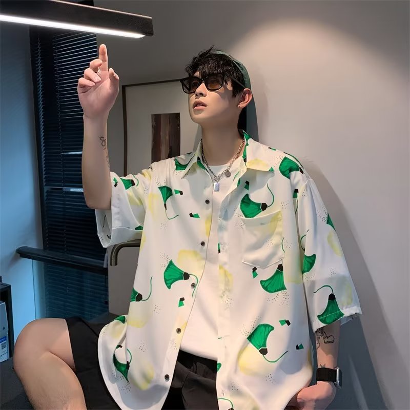 Áo Sơ Mi Tay Ngắn Dáng Rộng Họa Tiết Hoa Phong Cách Đường Phố Thời Trang Mùa Hè Cho Nam