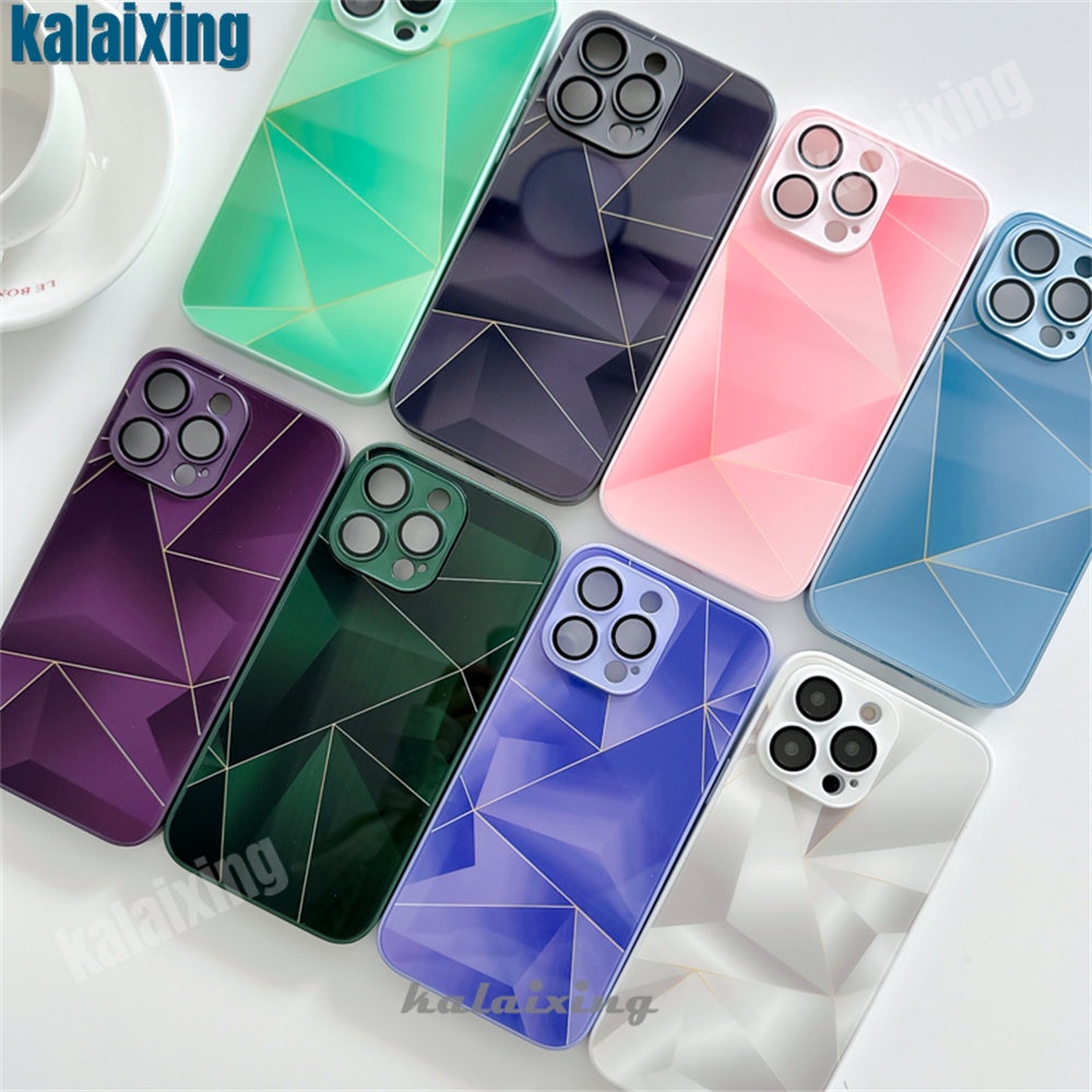 Ốp Điện Thoại Mặt Kính Viền Dẻo Họa Tiết Hình Học Độc Đáo Thời Trang Cho iPhone 12 Pro Max 11Pro 11 Pro Max