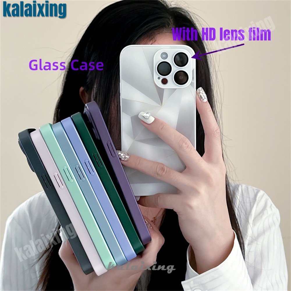 Ốp Điện Thoại Mặt Kính Viền Dẻo Họa Tiết Hình Học Độc Đáo Thời Trang Cho iPhone 12 Pro Max 11Pro 11 Pro Max