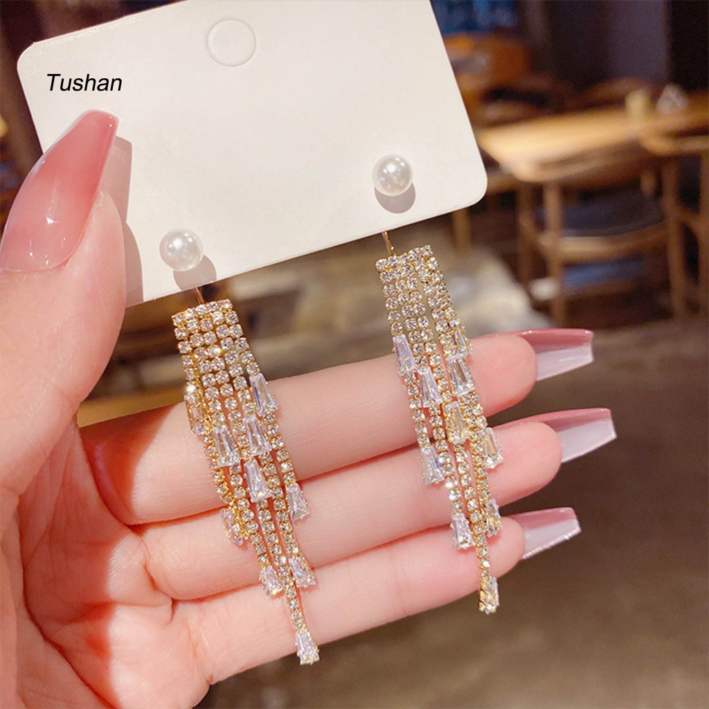 1 Đôi Bông Tai Dáng Dài Đính Ngọc Trai Giả Phong Cách Hàn Quốc