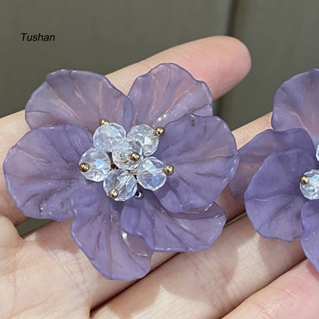 1 Cặp Bông Tai Hình Hoa Tím Kiểu Hình Học Đơn Giản Thời Trang