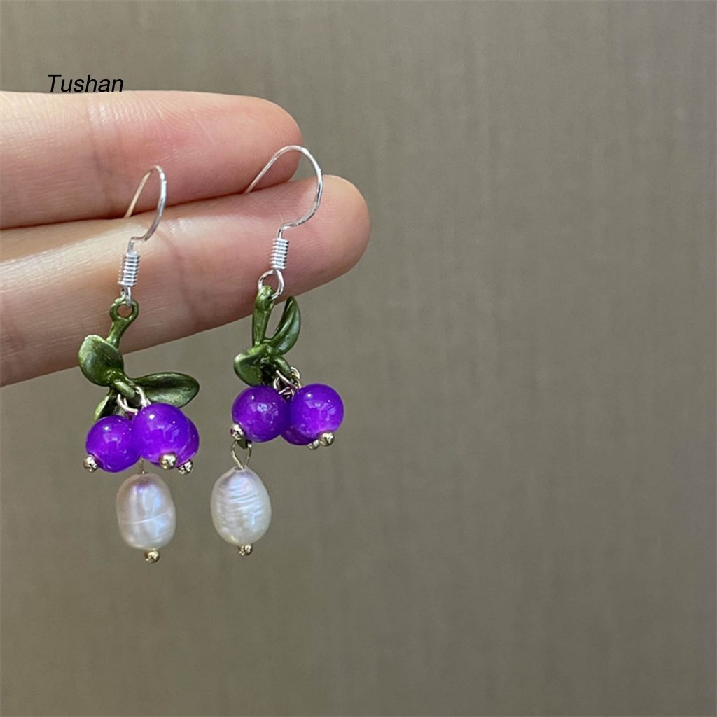 1 Đôi Bông Tai Hình Trái Nho Đính Ngọc Trai Giả Phong Cách Nhật Hàn Dành Cho Nữ