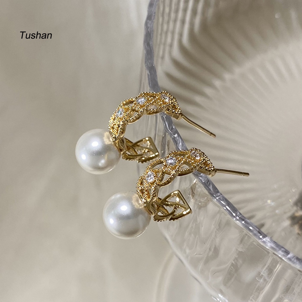 1 Đôi Bông Tai Tròn Rỗng Đính Ngọc Trai Giả Lấp Lánh Thời Trang Dự Tiệc Dành Cho Nữ