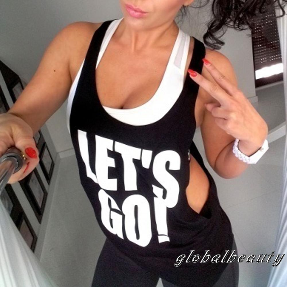 Gb- Áo Tank Top Không Tay Dáng Rộng In Chữ Phong Cách Thể Thao Chạy Bộ Tập Gym Dành Cho Bạn Nữ